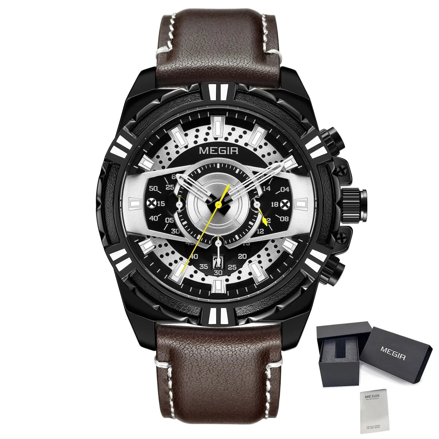 MEGIR Luxury Men Casual Sport Watch Leather Strap Quartz Wristwatch Waterproof Calendar Man Chronograph Clock Montre Homme 2118 by MEGIR WATCH GROUP