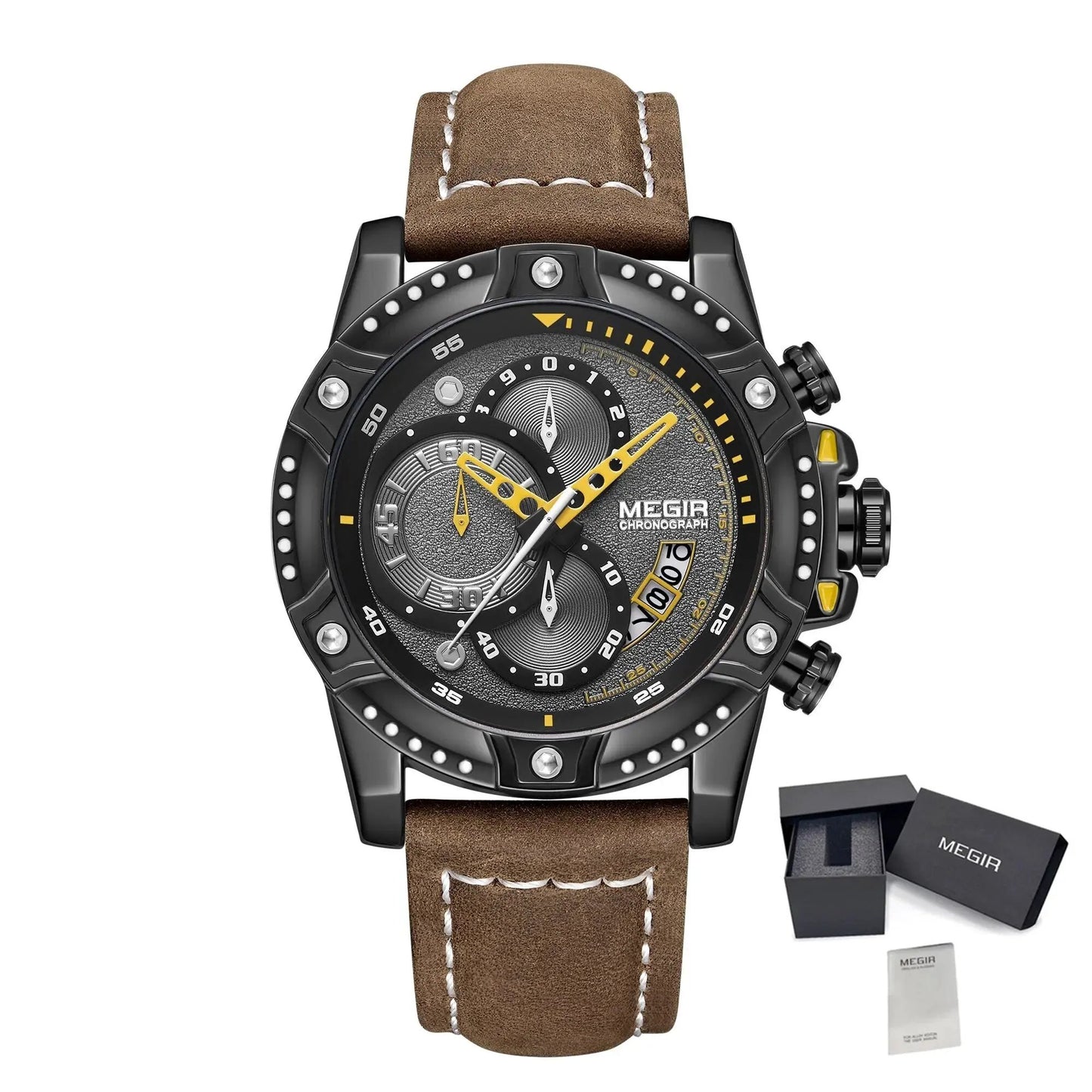 MEGIR Men Watches Luxury Brand Quartz Wristwatch Waterproof Leather Military Sport Watch Casual Clock Chronograph Reloj Hombre 2130 by MEGIR WATCH GROUP
