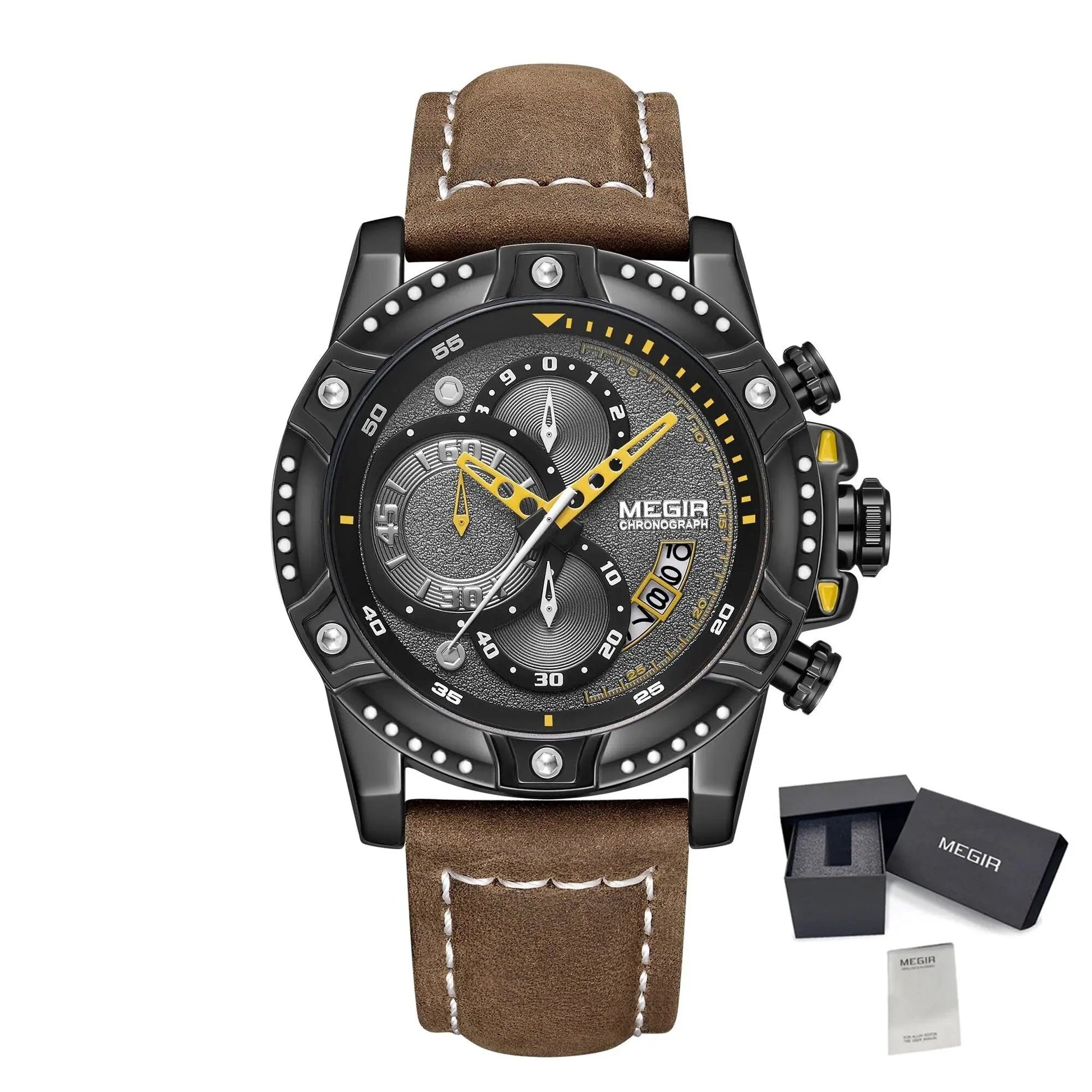 MEGIR Men Watches Luxury Brand Quartz Wristwatch Waterproof Leather Military Sport Watch Casual Clock Chronograph Reloj Hombre 2130 by MEGIR WATCH GROUP