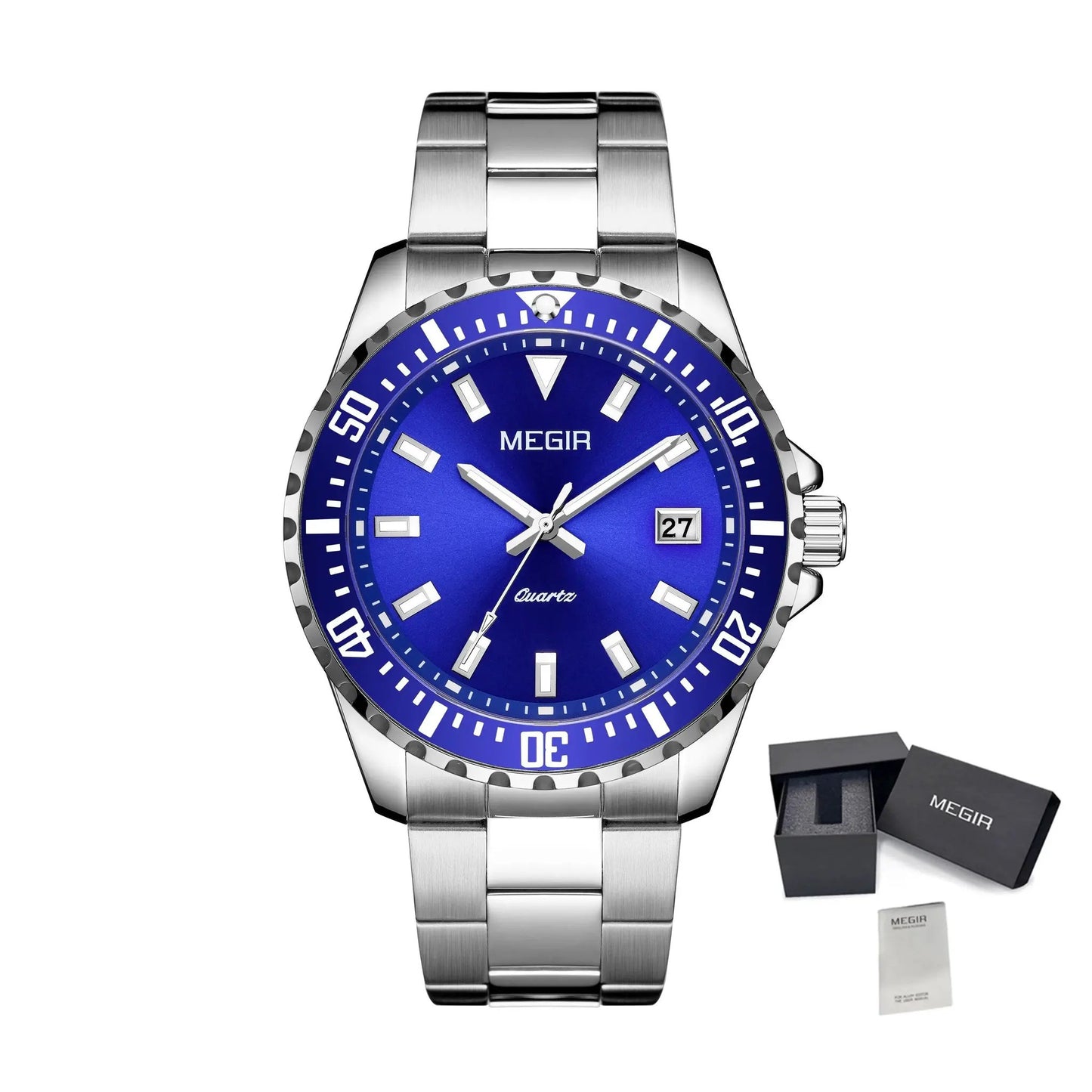MEGIR Fashion Men Watches Top Luxury Stainless Steel Quartz Wristwatch Calendar Luminous Clock Large Dial Relogio Masculino 2064AG by MEGIR WATCH GROUP