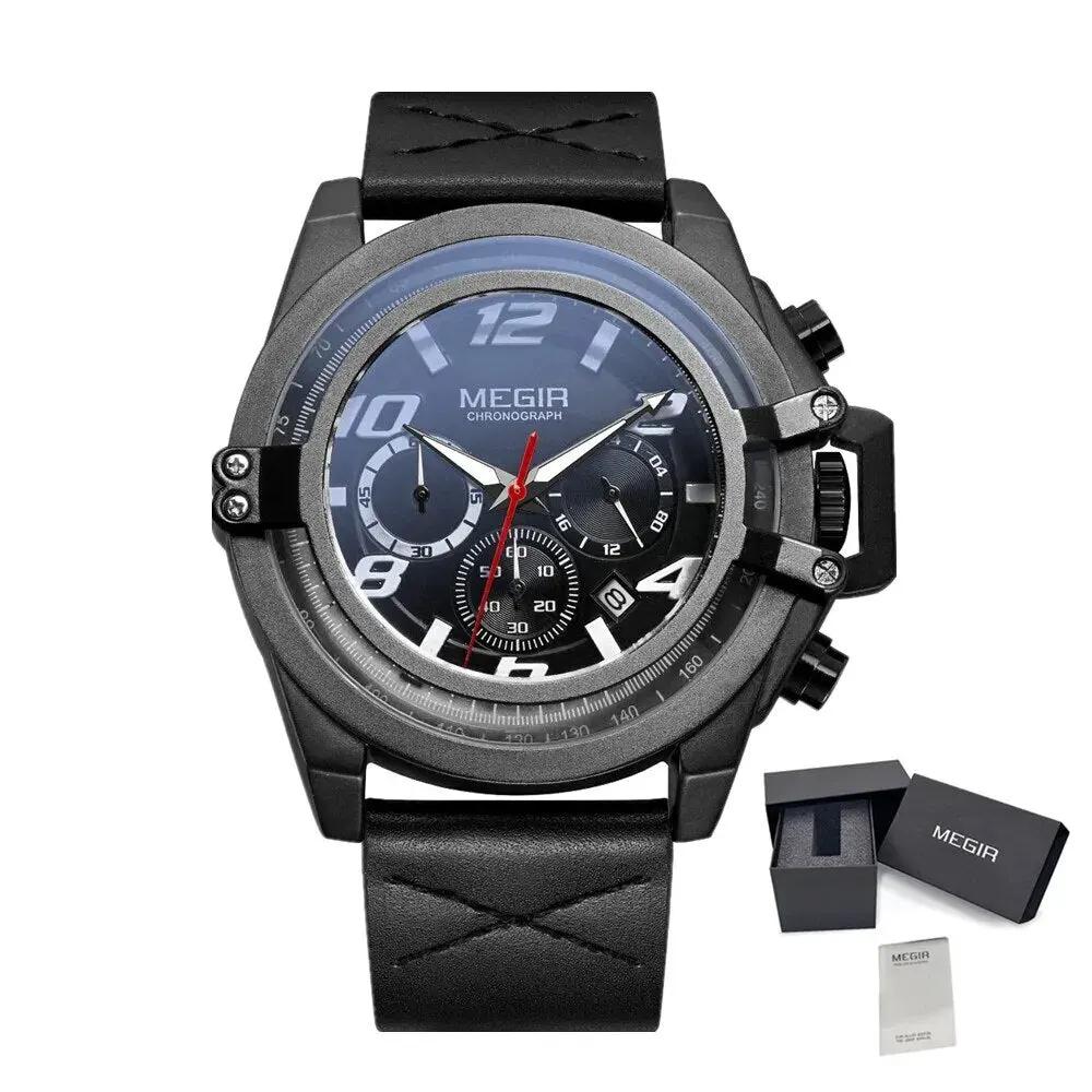 MEGIR Fashion Men Watches Leather Strap Sport Watch Chronograph Waterproof Quartz Wristwatch Clock Relogio Masculino 2052 by MEGIR WATCH GROUP
