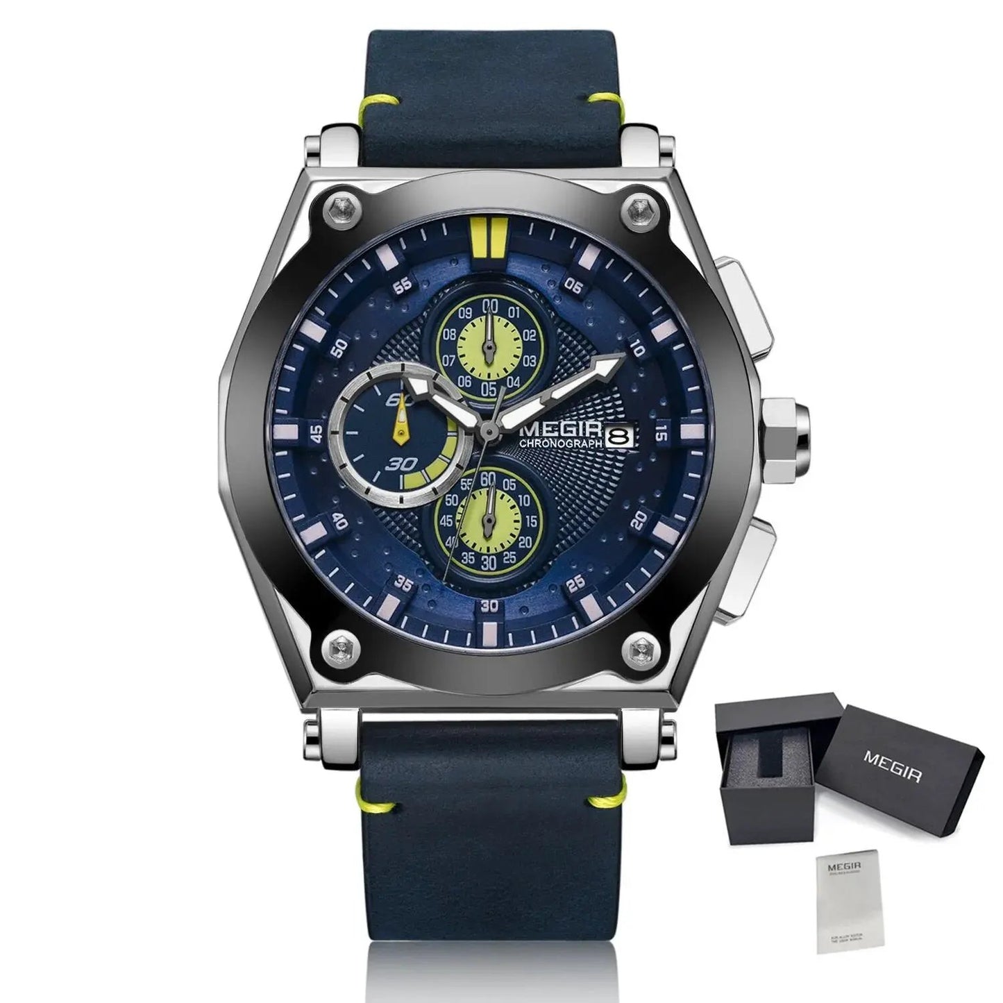 MEGIR Luxury Quartz Men Watch Multifunction Leather Strap Sport Chronograph Waterproof Man Wristwatch Clock Montre Homme 2098 by MEGIR WATCH GROUP