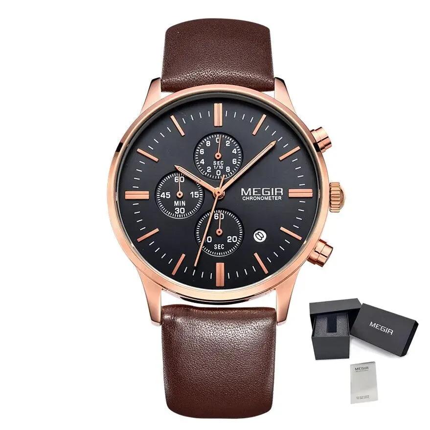 MEGIR Sport Watch for Men Luxury Waterproof Quartz Clock Leather Wristwatch Luminous Military Watches Calendar reloj hombre 2011 by MEGIR WATCH GROUP