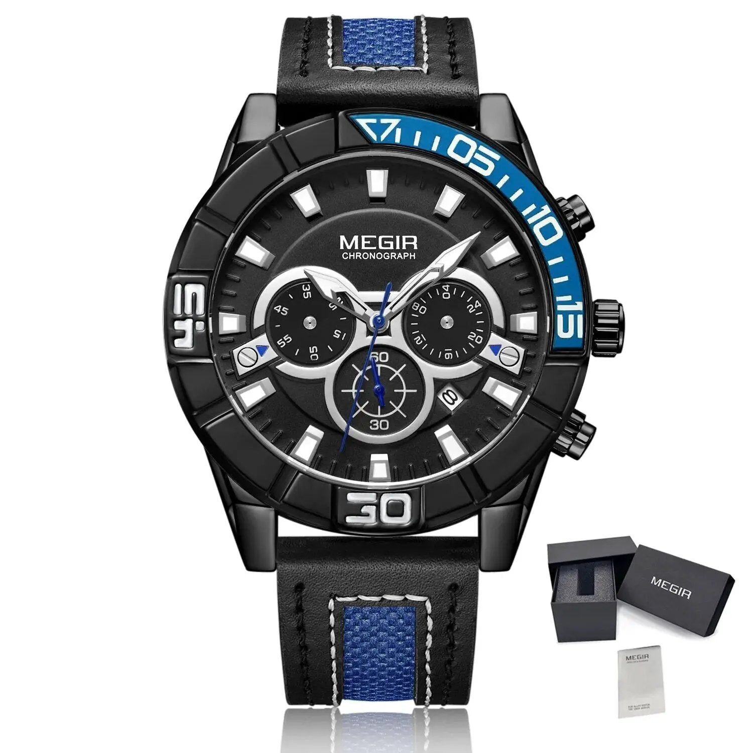 MEGIR Leather Strap Men Watches Fashion Military Sports Chronograph Waterproof Luminous Quartz Wristwatch Clock 24-hour 2066 by MEGIR WATCH GROUP