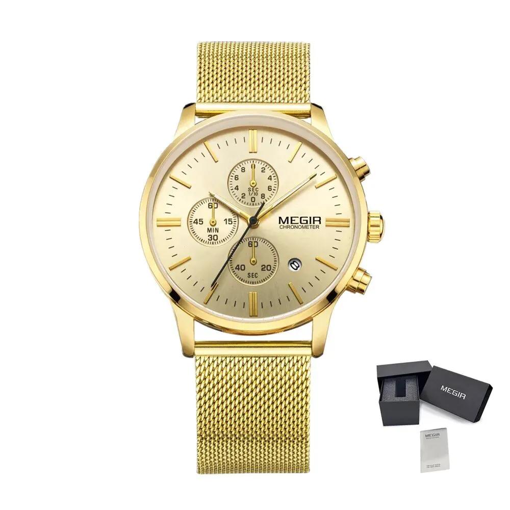 MEGIR Men's Quartz Watch Luxury Steel Mesh Bracelet Wristwatch Waterproof Business Casual Clock Date Chronograph Reloj Hombre 2011 by MEGIR WATCH GROUP