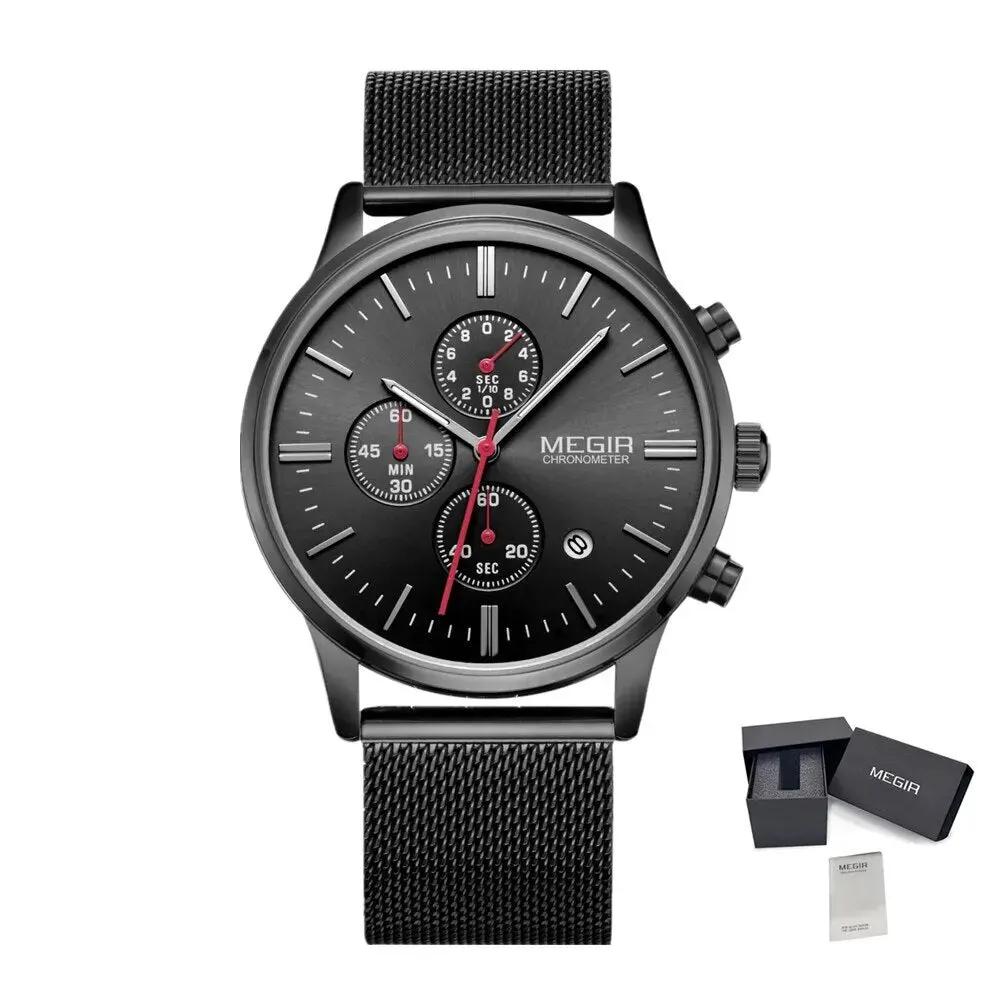 MEGIR Men's Quartz Watch Luxury Steel Mesh Bracelet Wristwatch Waterproof Business Casual Clock Date Chronograph Reloj Hombre 2011 by MEGIR WATCH GROUP