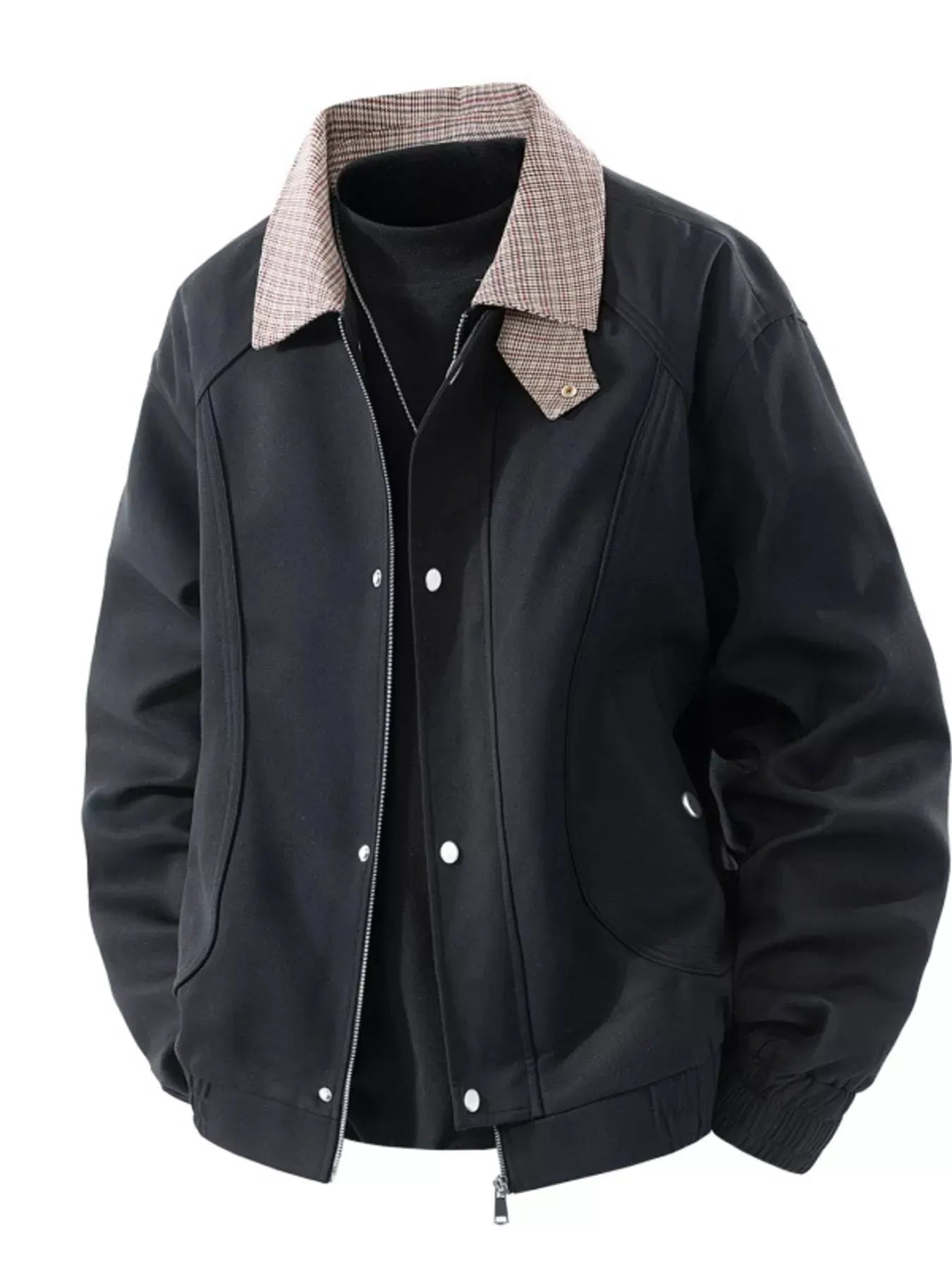 Men's Plus Size Casual Plaid Collar Zip Up Jacket by Partner Label