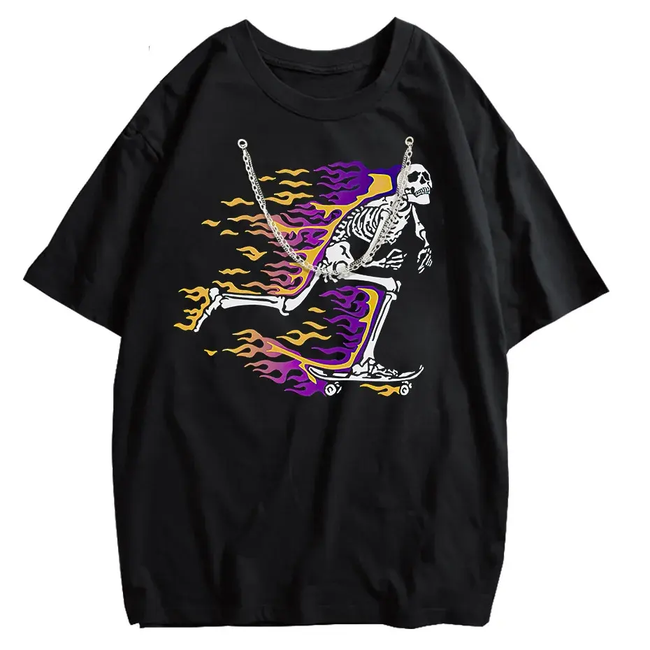 Vintage Washed Skull Graphic T-Shirt Men's Unisex High Street Oversized Tee by Vimost Shop