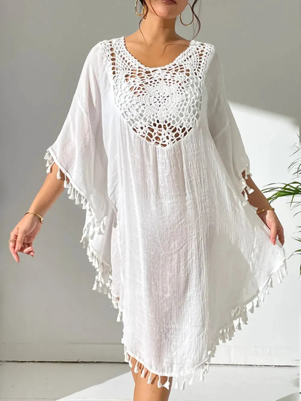 Tassel Cutout Scoop Neck Cover-Up Dress by Partner Label