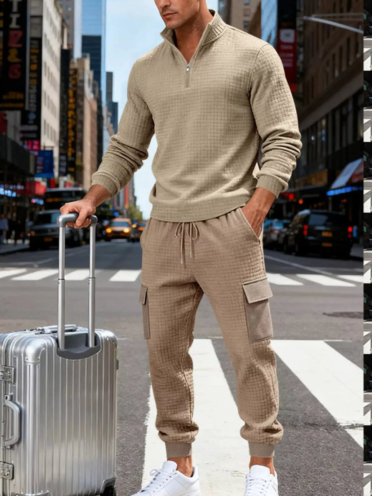 Men's Full Size Quarter-Zip Top and Cargo Joggers Set Plus Size by Trendsi