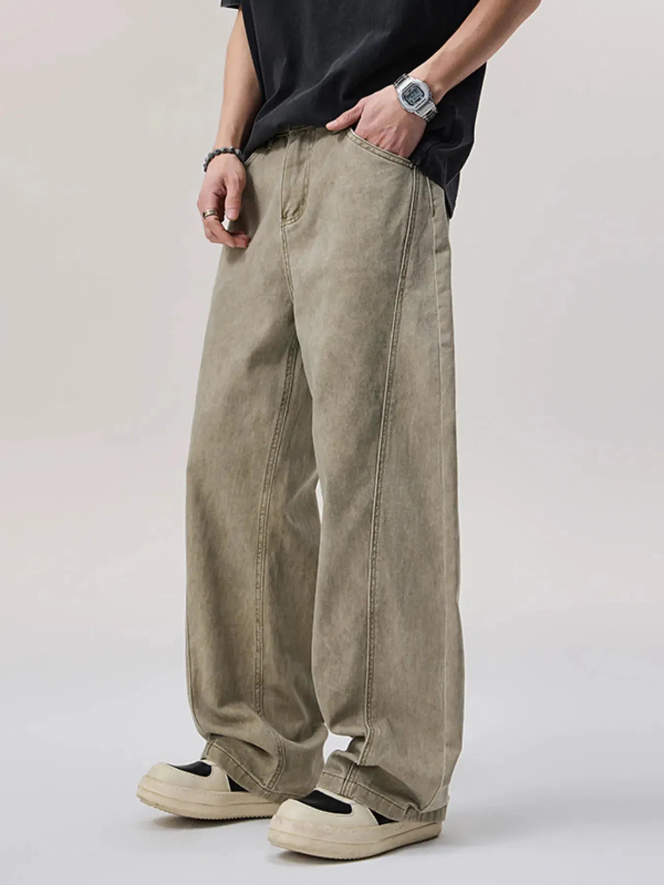 Men's Vintage Wash Wide Leg Pants by Trendsi