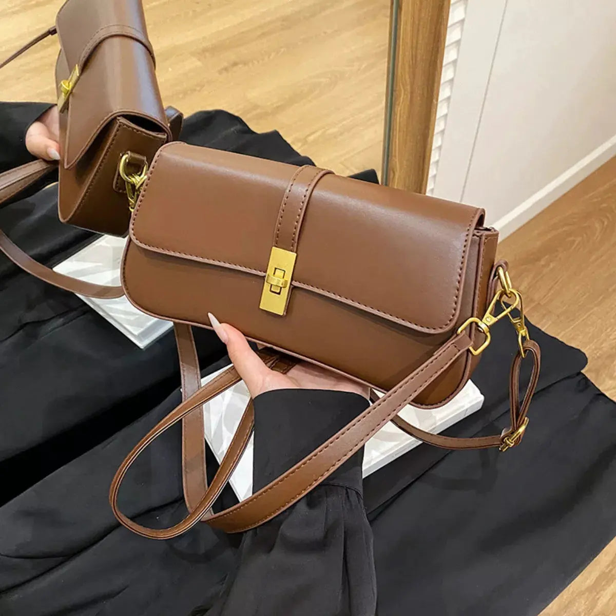 Rectangular Crossbody Bag with Golden Buckle by Partner Label