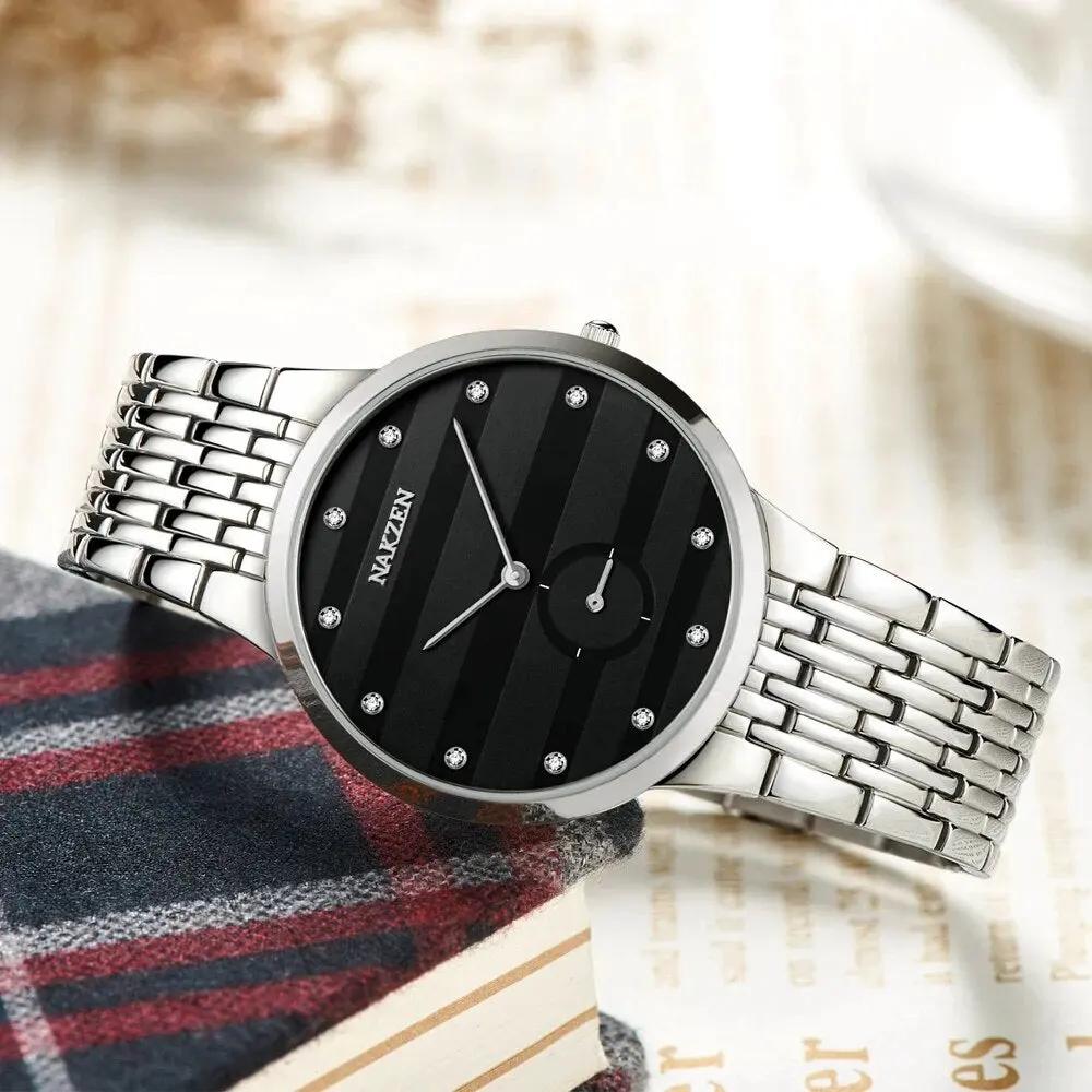 NAKZEN Commerce Diamond Men Watch Famous Luxury Brand Sapphire Watches Men's Stainless Steel Simple Black Gold Watch Male Clock 4036 by MEGIR WATCH GROUP