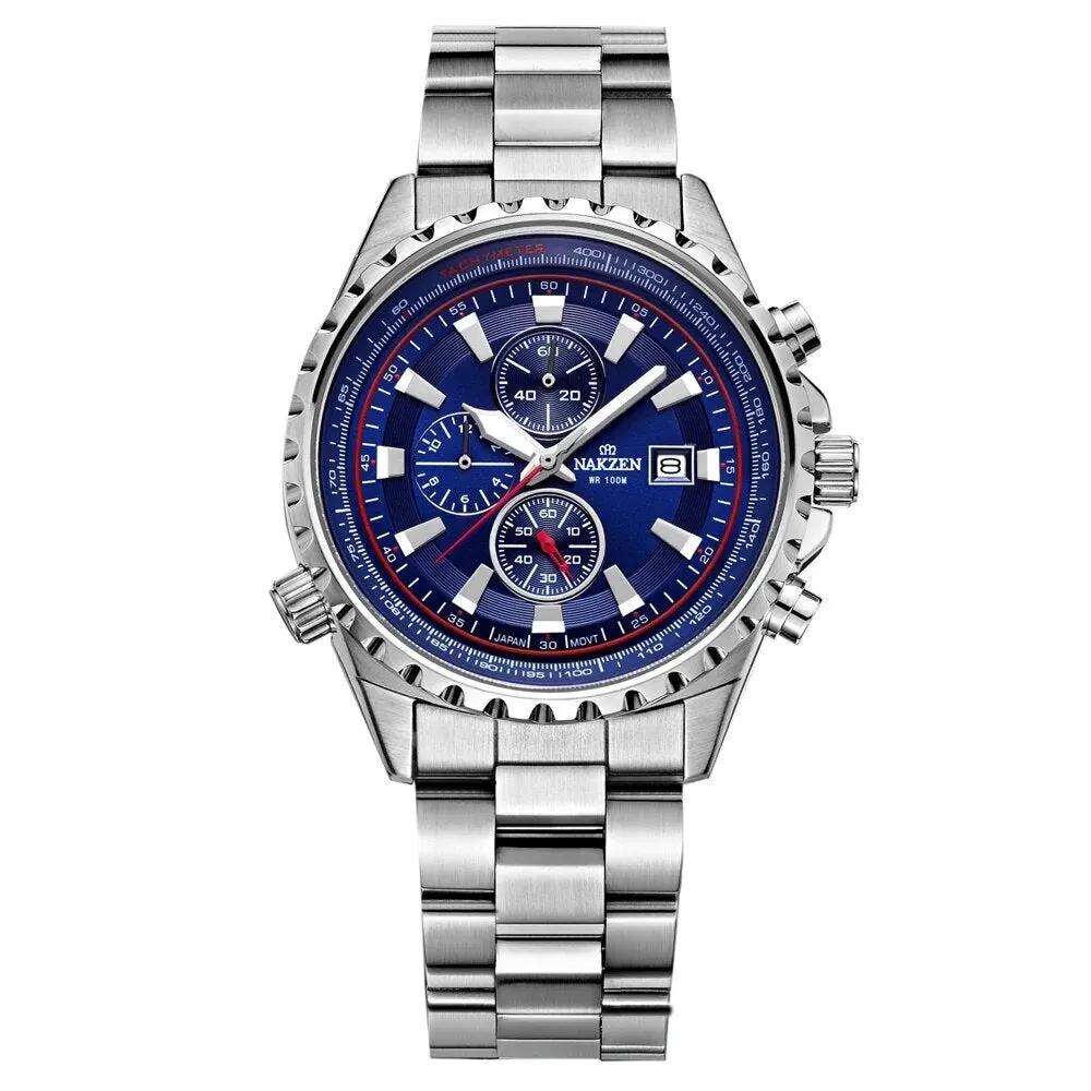 NAKZEN Business Men Multifunction Quartz Watch Man Sports Stainless Steel Watches Waterproof 10Bar WirstWatch Relogio Masculino 5043 by MEGIR WATCH GROUP