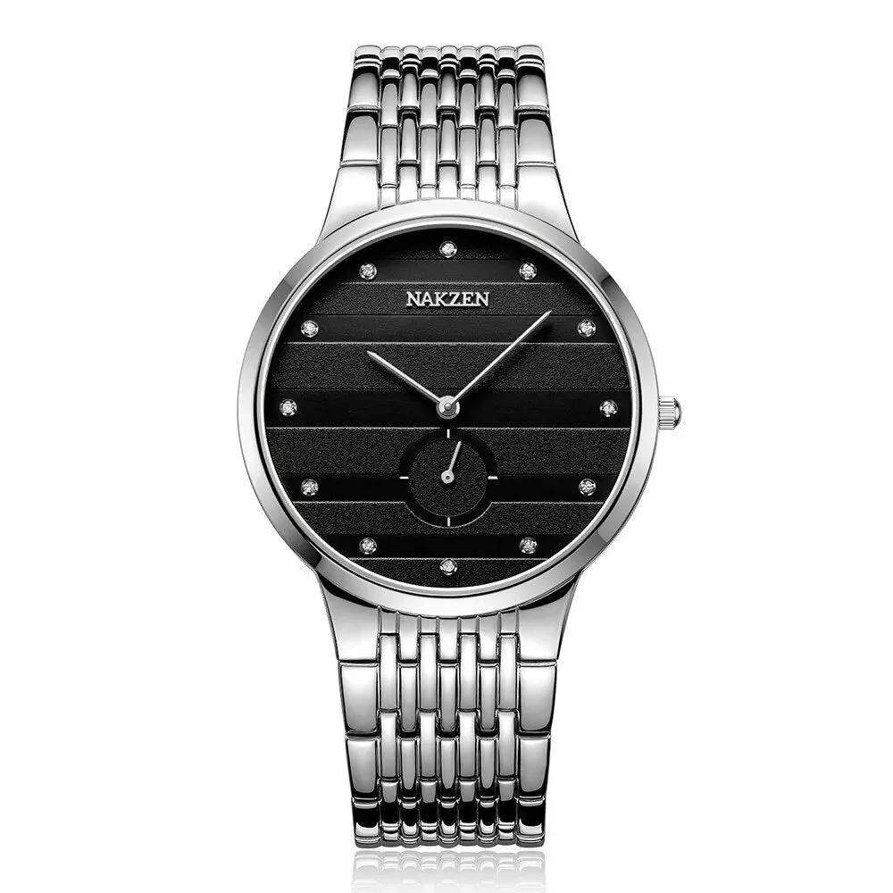 NAKZEN Commerce Diamond Men Watch Famous Luxury Brand Sapphire Watches Men's Stainless Steel Simple Black Gold Watch Male Clock 4036 by MEGIR WATCH GROUP