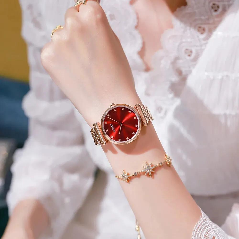 NAKZEN Luxury Crystal Watch Women Waterproof Rose Gold Steel Strap Ladies Wrist Watches Top Brand Bracelet Clock Relogio Feminino 4153 by MEGIR WATCH GROUP