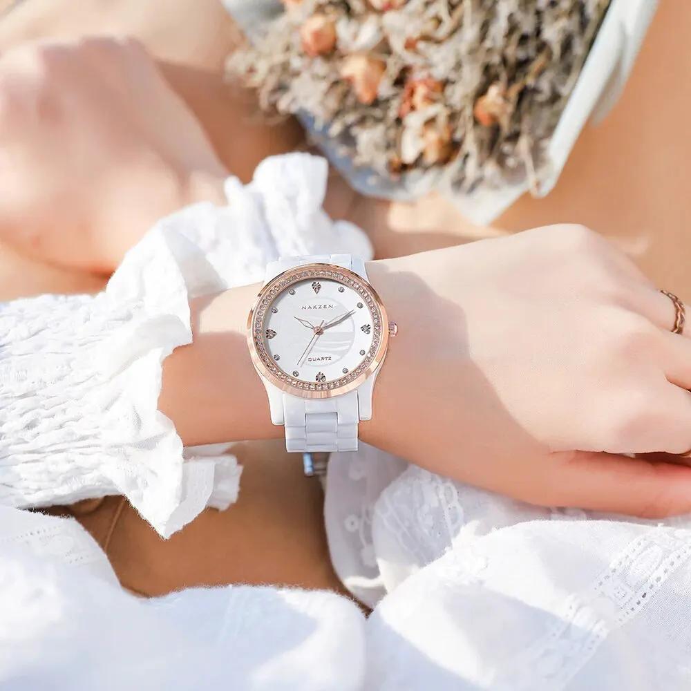 NAKZEN New Design Women Watches Elegant Ceramics Reloj Mujer Japanese Quartz Movement Clock for Ladies Luxury Relogio Feminino 1023 by MEGIR WATCH GROUP