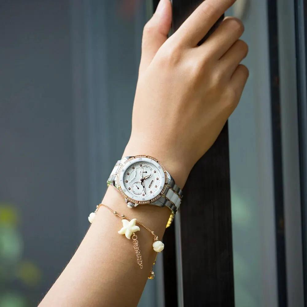 NAKZEN Women Fashion Ceramic Quartz Watch Ladies Casual Dress Diamond Watches Luxury Brand Wristwatches Feminino Montre Relogio 6012 by MEGIR WATCH GROUP