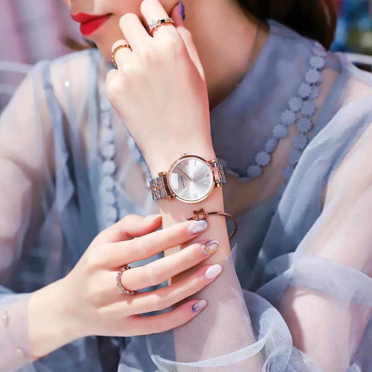 Fashion Ladies Watch Women 2021 New Rose Gold Dress Quartz Watches Luxury Diamond Wristwatches Relogio Feminino Bracelet Clock 4057 by MEGIR WATCH GROUP