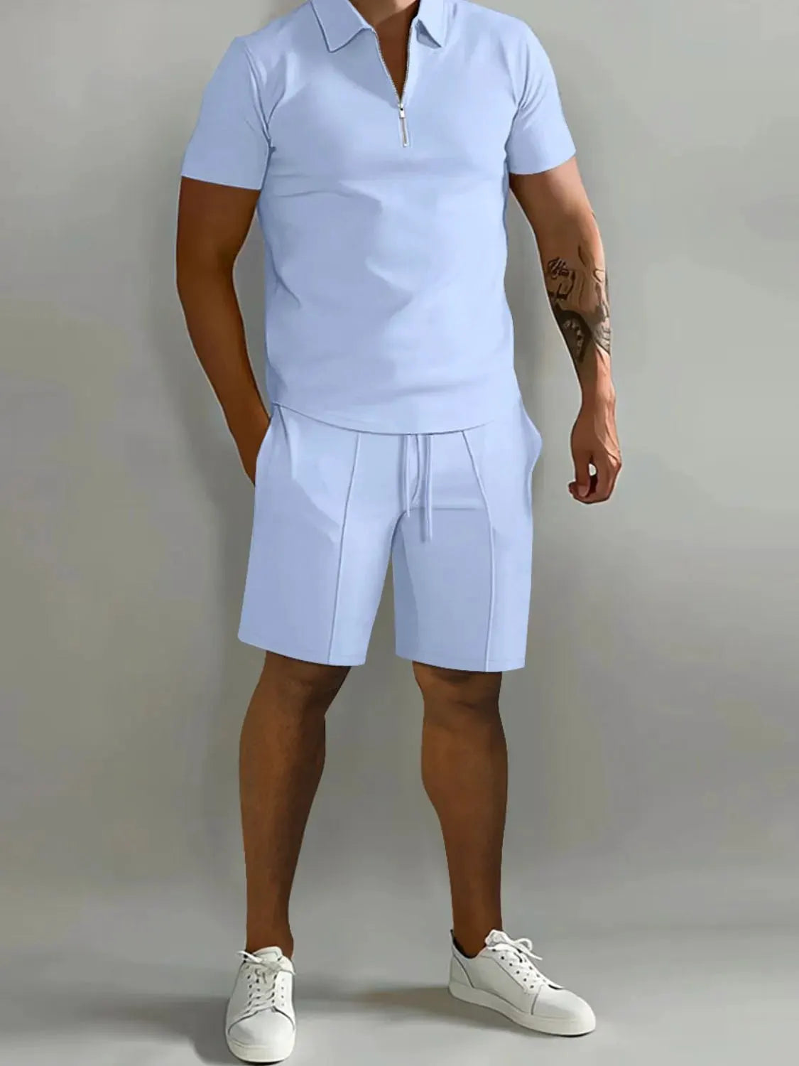 Men's Full Size Collared Neck Short Sleeve Top and Shorts Set Plus Size by Partner Label