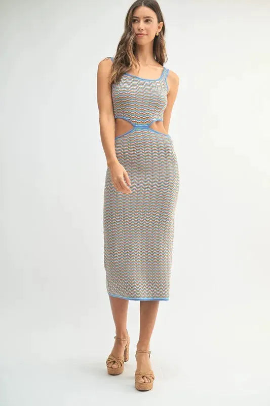 MABLE Multi Color Chevron Knit Bodycon Midi Dress by MABLE
