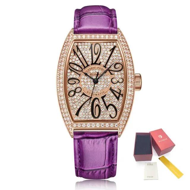 RUIMAS Luxury Diamond Women Automatic Mechanical Watches Waterproof Elegant Ladies Wrist Watch Clock Leather Reloj Mujer 6757 by MEGIR WATCH GROUP