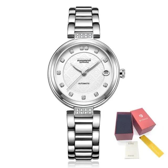 RUIMAS Women Automatic Mechanical Watch Steel Strap Ladies Business Wrist Watch Fashion Waterproof Date Clock Montre Femme 6756 by MEGIR WATCH GROUP