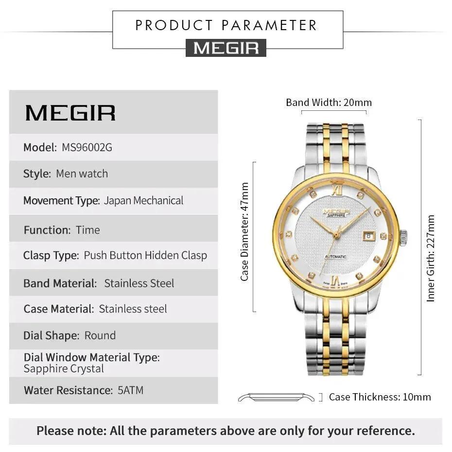 MEGIR Men Watches Stainless Steel Bracelet Sapphire Automatic Mechanical Watch Luxury Business Wristwatches Clock Reloj Hombre 96002 by MEGIR WATCH GROUP