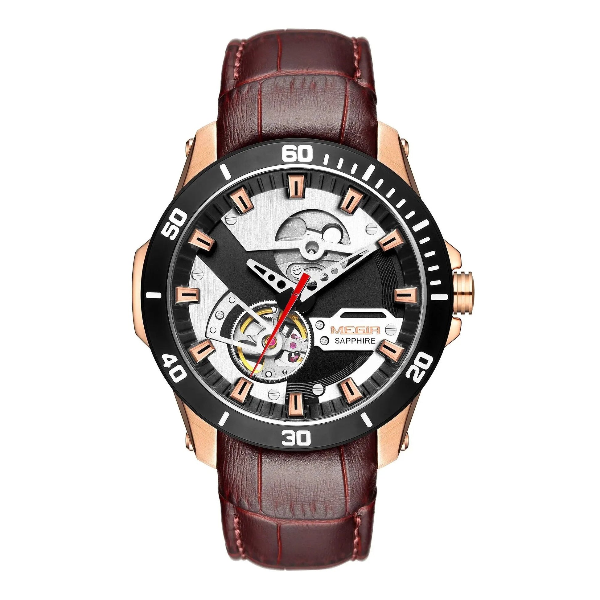 MEGIR Fashion Leather Watches for Men Sapphire Stainless Steel Automatic Mechanical Watch Sports Clock Montre Homme 62069 by MEGIR WATCH GROUP