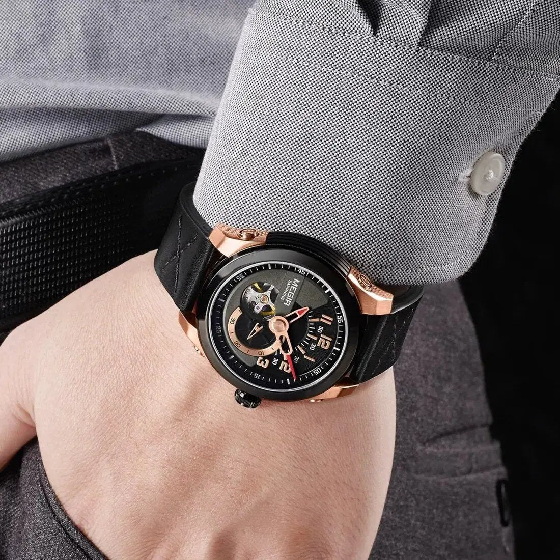 MEGIR Automatic Movement Mechanical Watches Men Luxury Fashion Leather Business Wristwatch Clock Big Dial Male Reloj Hombre 62050 by MEGIR WATCH GROUP