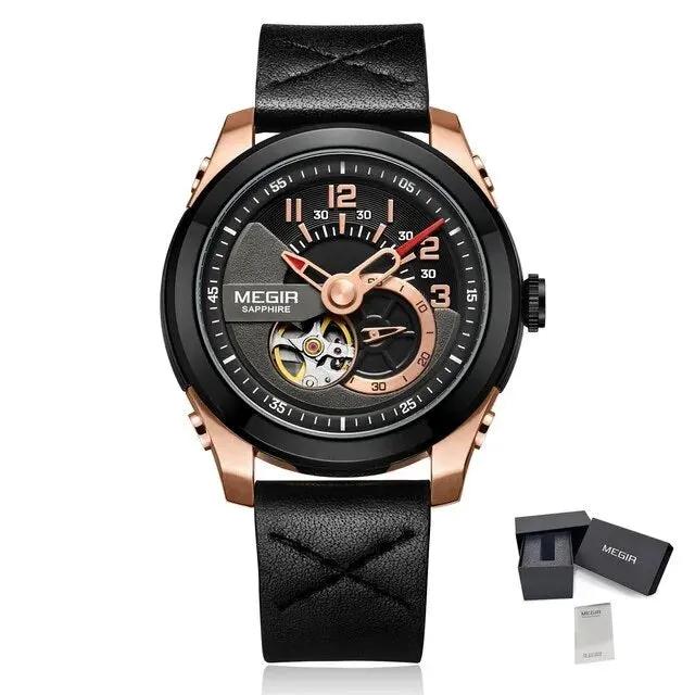 MEGIR Automatic Movement Mechanical Watches Men Luxury Fashion Leather Business Wristwatch Clock Big Dial Male Reloj Hombre 62050 by MEGIR WATCH GROUP