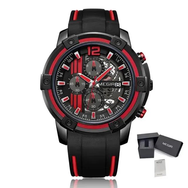 MEGIR Chronograph Mens Sport Watches with Silicone Band Big Dial Military Quartz Watch Men Clock Relogio Masculino Reloj Hombre 2097 by MEGIR WATCH GROUP