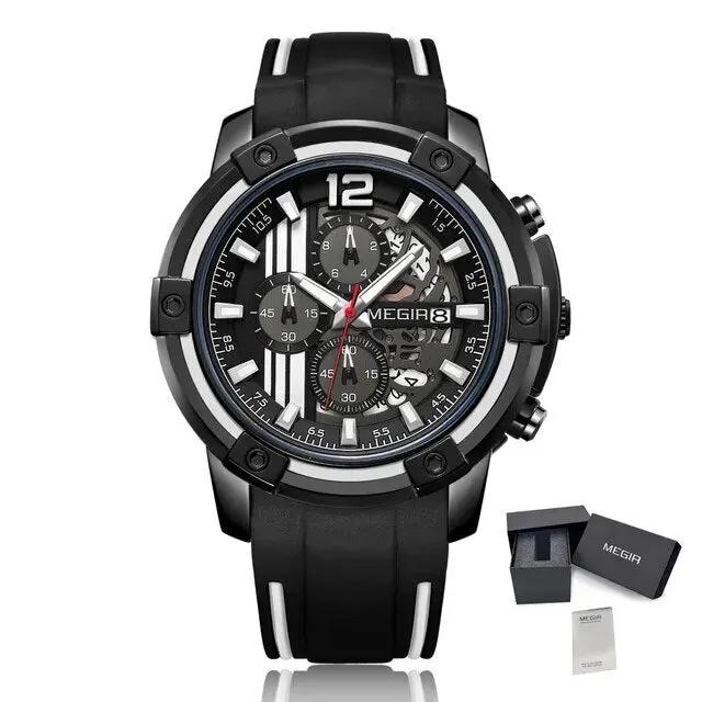 MEGIR Chronograph Mens Sport Watches with Silicone Band Big Dial Military Quartz Watch Men Clock Relogio Masculino Reloj Hombre 2097 by MEGIR WATCH GROUP