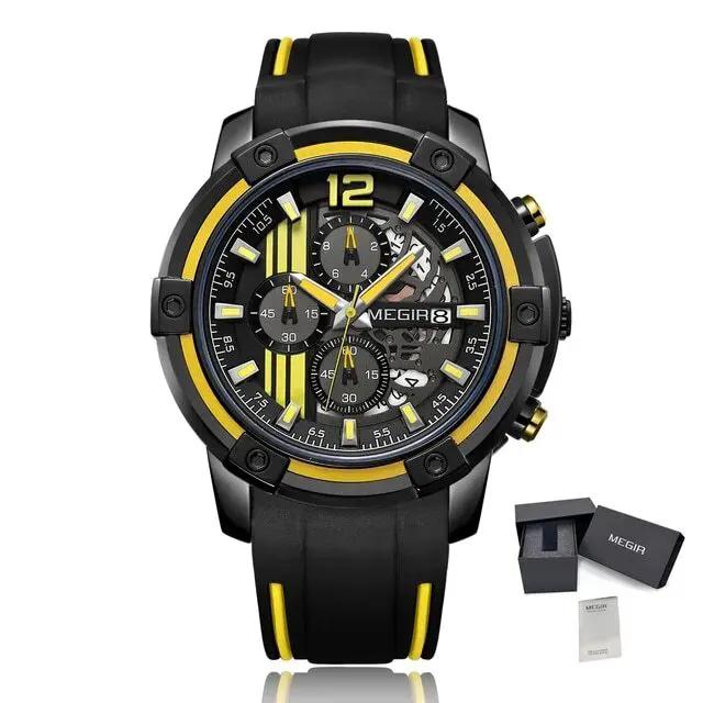 MEGIR Chronograph Mens Sport Watches with Silicone Band Big Dial Military Quartz Watch Men Clock Relogio Masculino Reloj Hombre 2097 by MEGIR WATCH GROUP