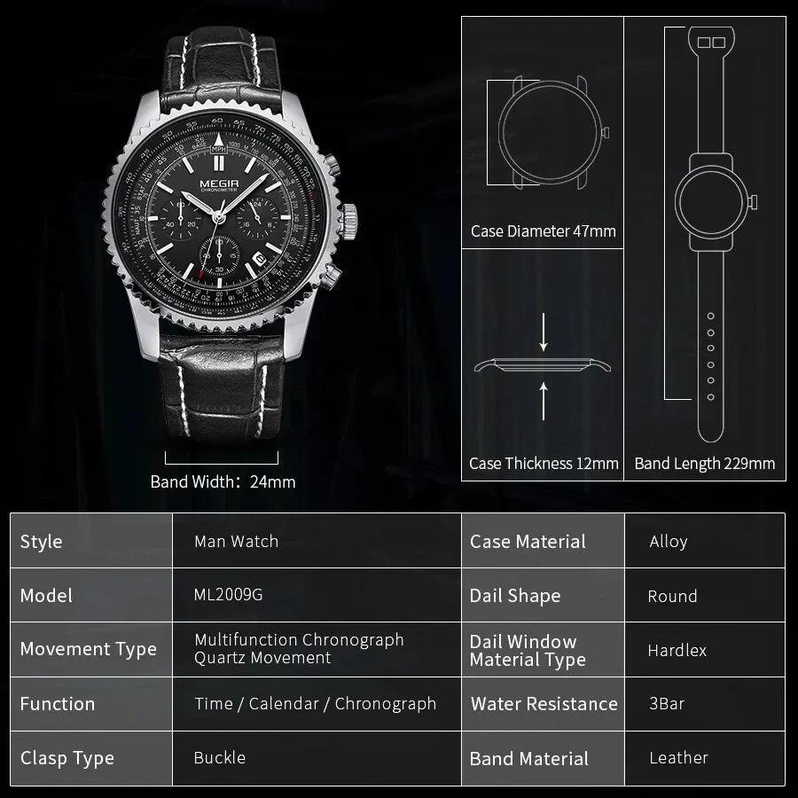 MEGIR Fashion Leather Strap Quartz Watches Waterproof Luminous Men Casual Sport Wristwatch Date Clock Chronograph Reloj Hombre 2009 by MEGIR WATCH GROUP