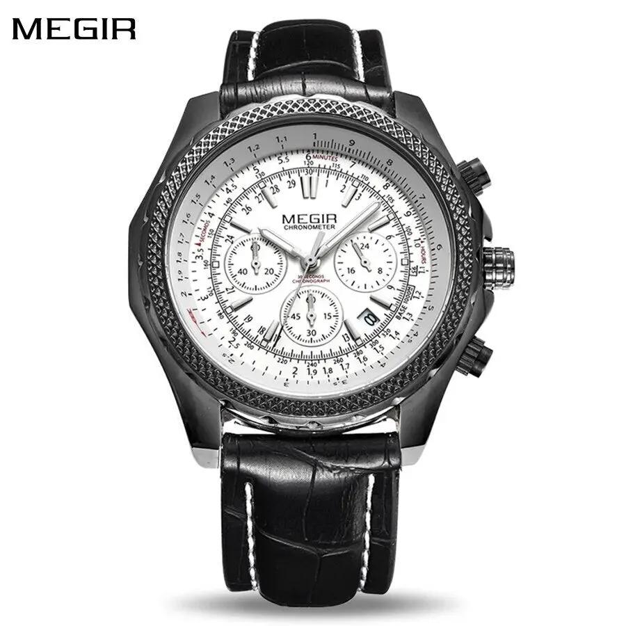 MEGIR Luxury Quartz Wristwatches Fashion Casual Leather Strap Men Sports Watch Large Dial Chronograph Date Clock Montre Homme 2007 by MEGIR WATCH GROUP