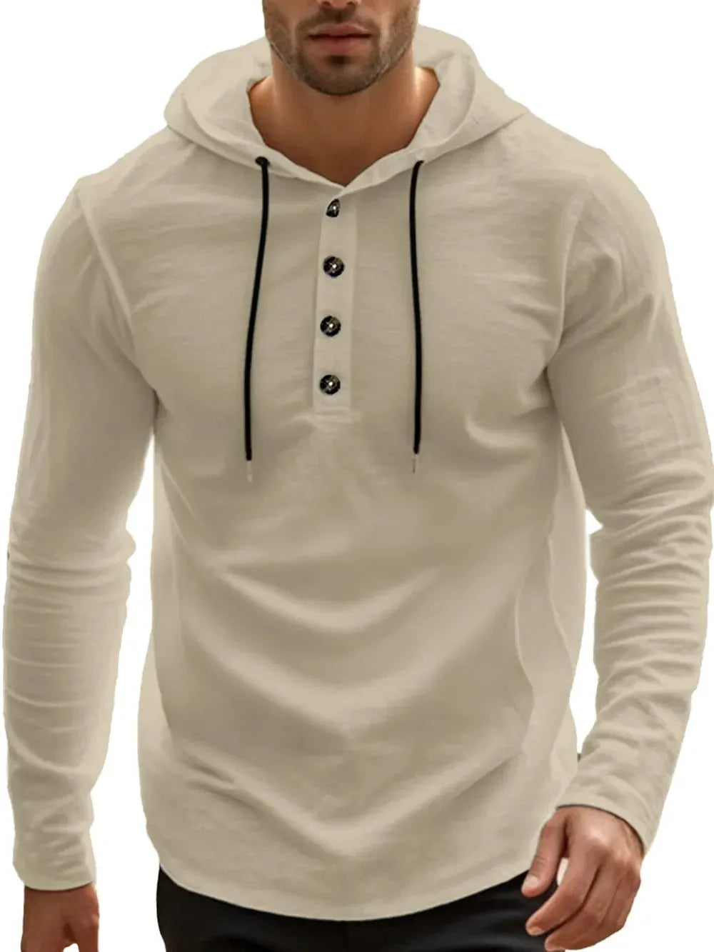Men's Full Size Drawstring Button Detail Long Sleeve Hoodie Plus Size by Trendsi