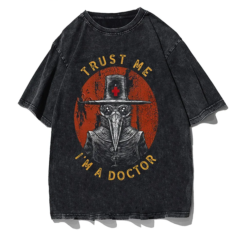 Funny Plague Doctor Graphic T-Shirt Men Cotton Streetwear Tee-0