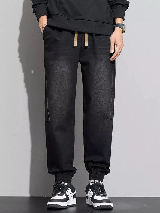 Men's Plus Size Casual Drawstring Waist Jogger Jeans by Partner Label