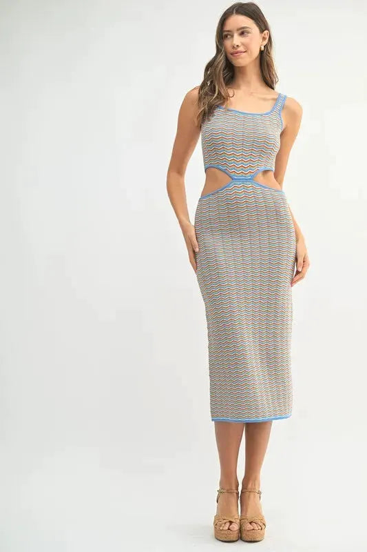 MABLE Multi Color Chevron Knit Bodycon Midi Dress by MABLE