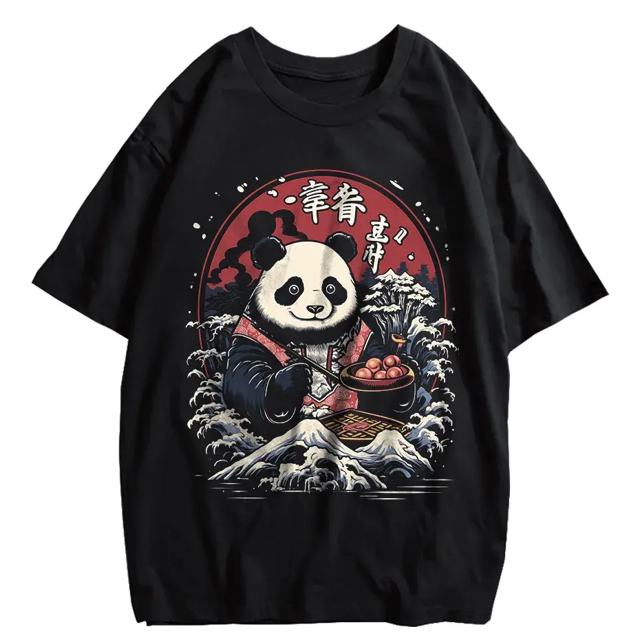 Japanese Style Panda Hip-Hop Retro Distressed T-Shirt by Vimost Shop