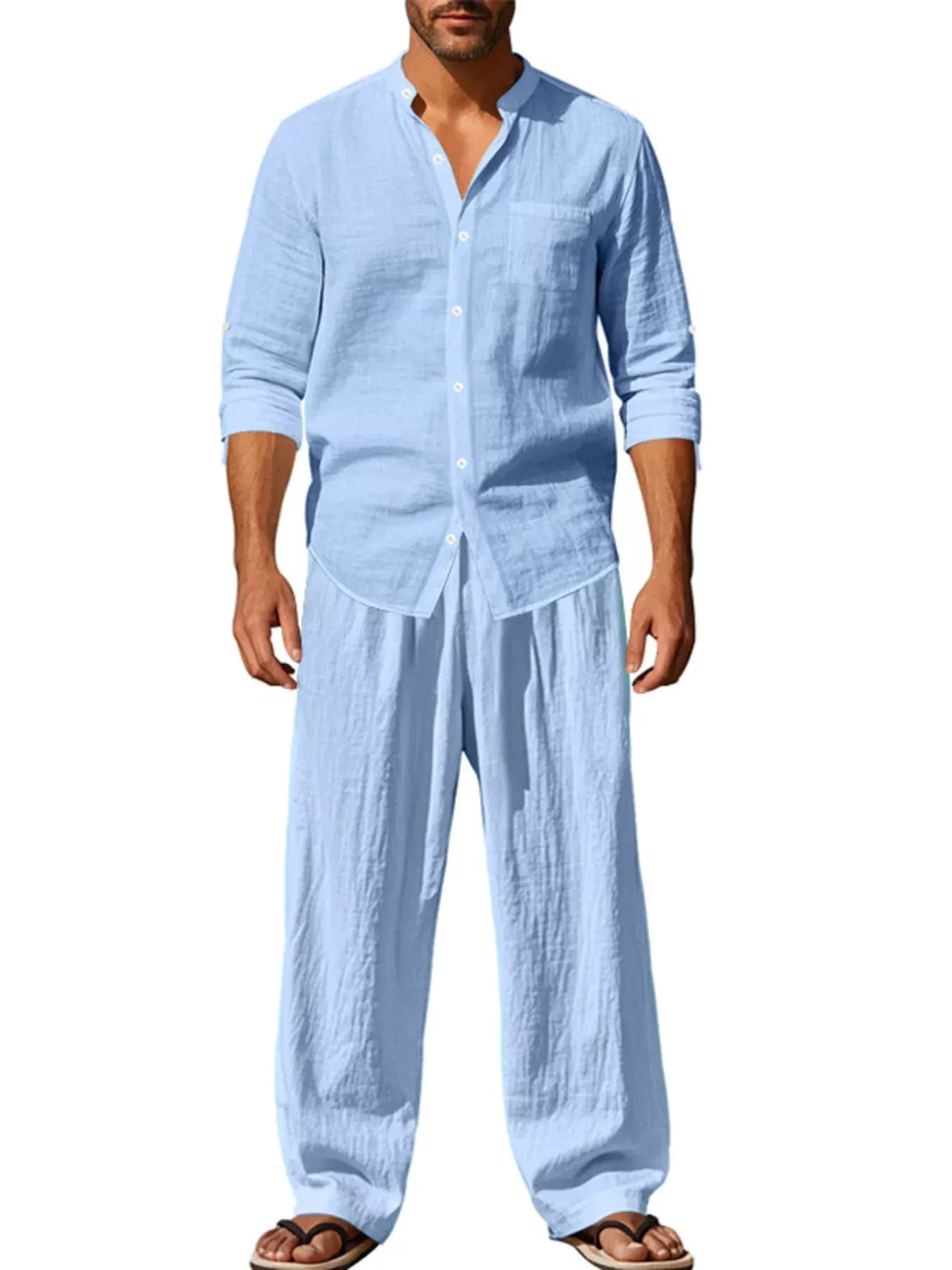 Men's Full Size Casual Button Up Shirt and Pants Plus Size by Trendsi