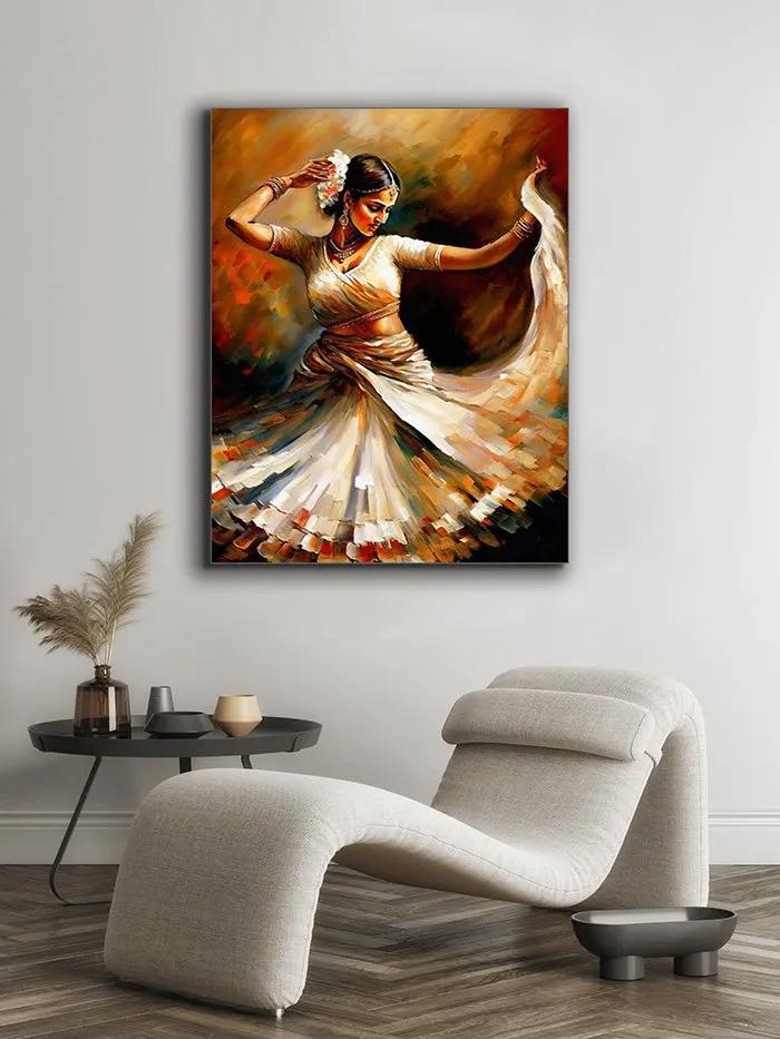 Wall Art- Dance in orange -Fine Art - Gold varnish- Canvas Print by Gtaart.ca