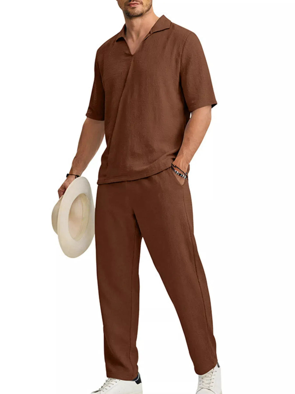Men's Full Size Half Sleeve Top and Pants Set Plus Size by Trendsi