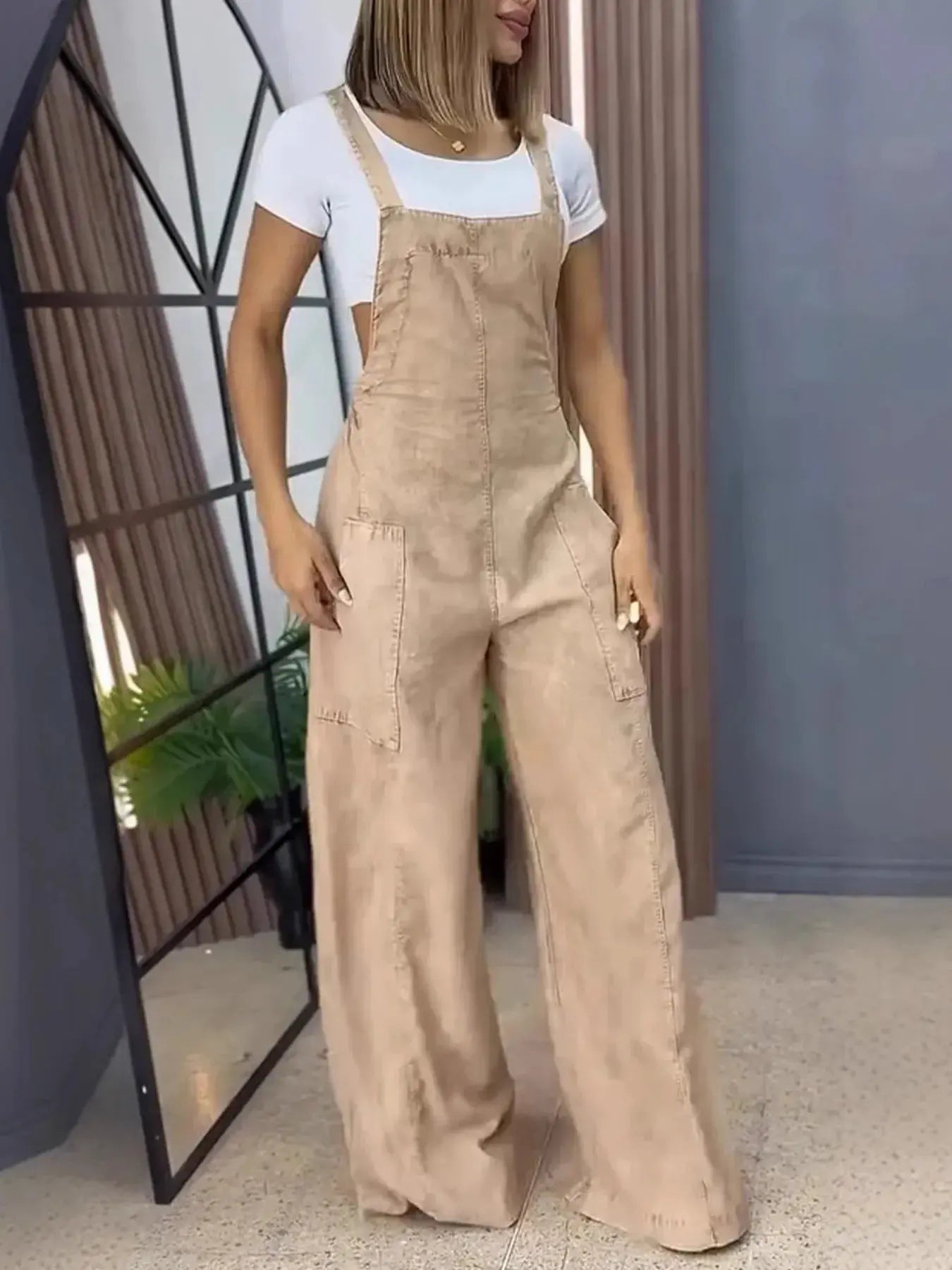 Full Size Wide Leg Washed Denim Overalls Plus Size by Partner Labels