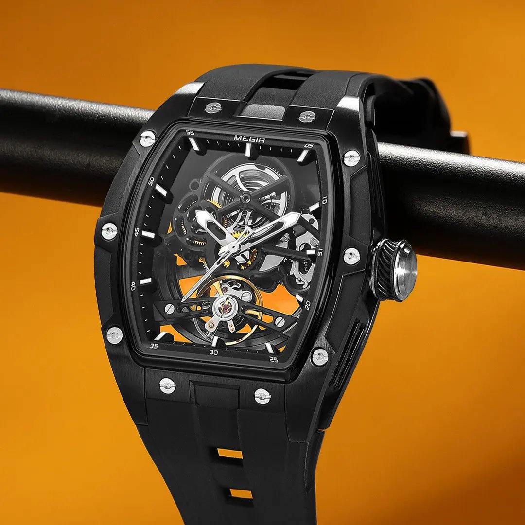 MEGIR Original Fashion Men Watches Automatic Mechanical Watch Steel Case Sport Skeleton Dial Wristwatch Waterproof Clock Reloj Hombre 2242 by MEGIR WATCH GROUP