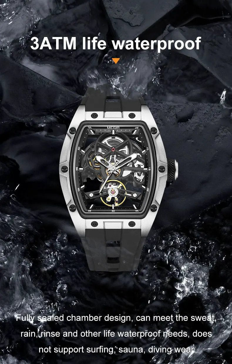 MEGIR Original Fashion Men Watches Automatic Mechanical Watch Steel Case Sport Skeleton Dial Wristwatch Waterproof Clock Reloj Hombre 2242 by MEGIR WATCH GROUP