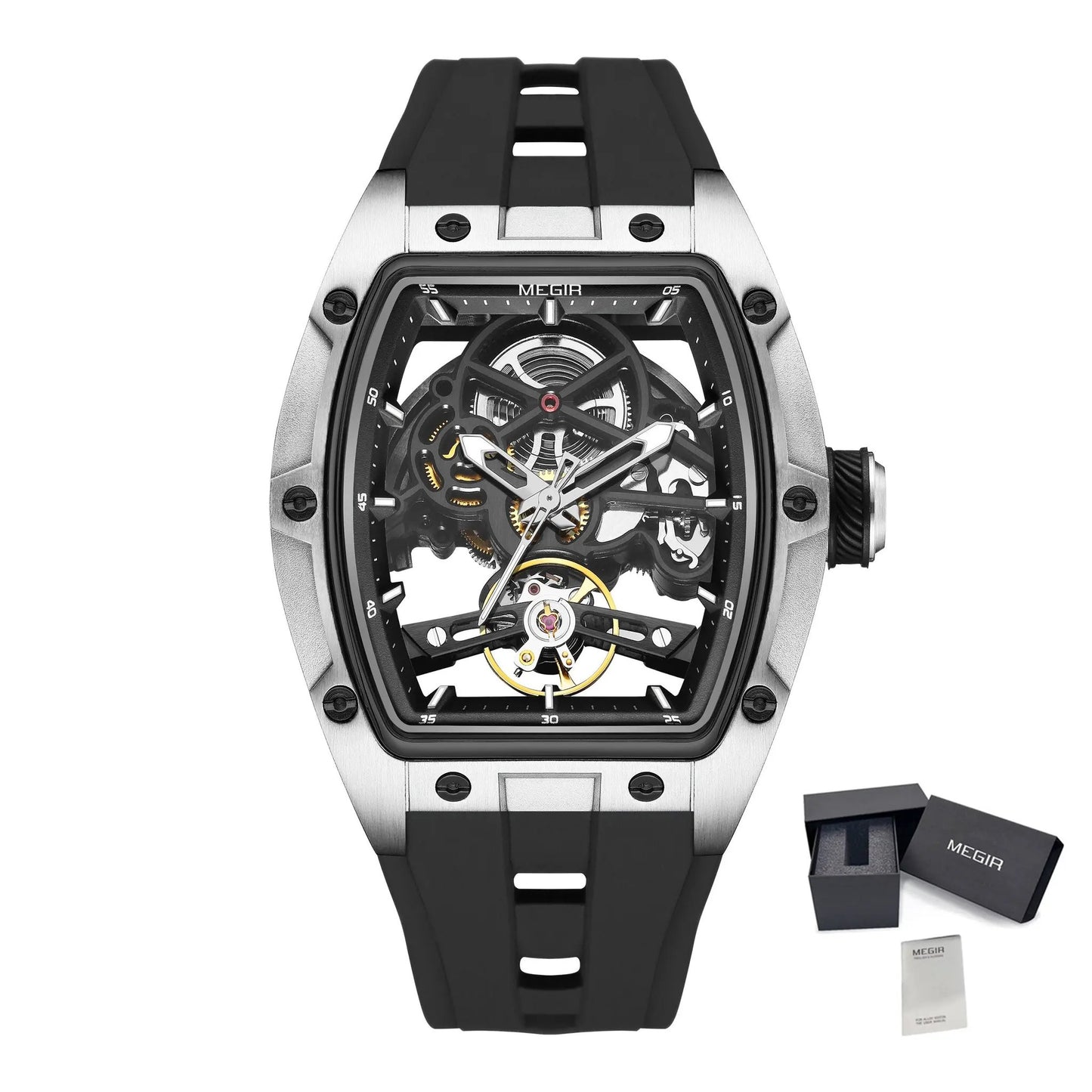 MEGIR Original Fashion Men Watches Automatic Mechanical Watch Steel Case Sport Skeleton Dial Wristwatch Waterproof Clock Reloj Hombre 2242 by MEGIR WATCH GROUP