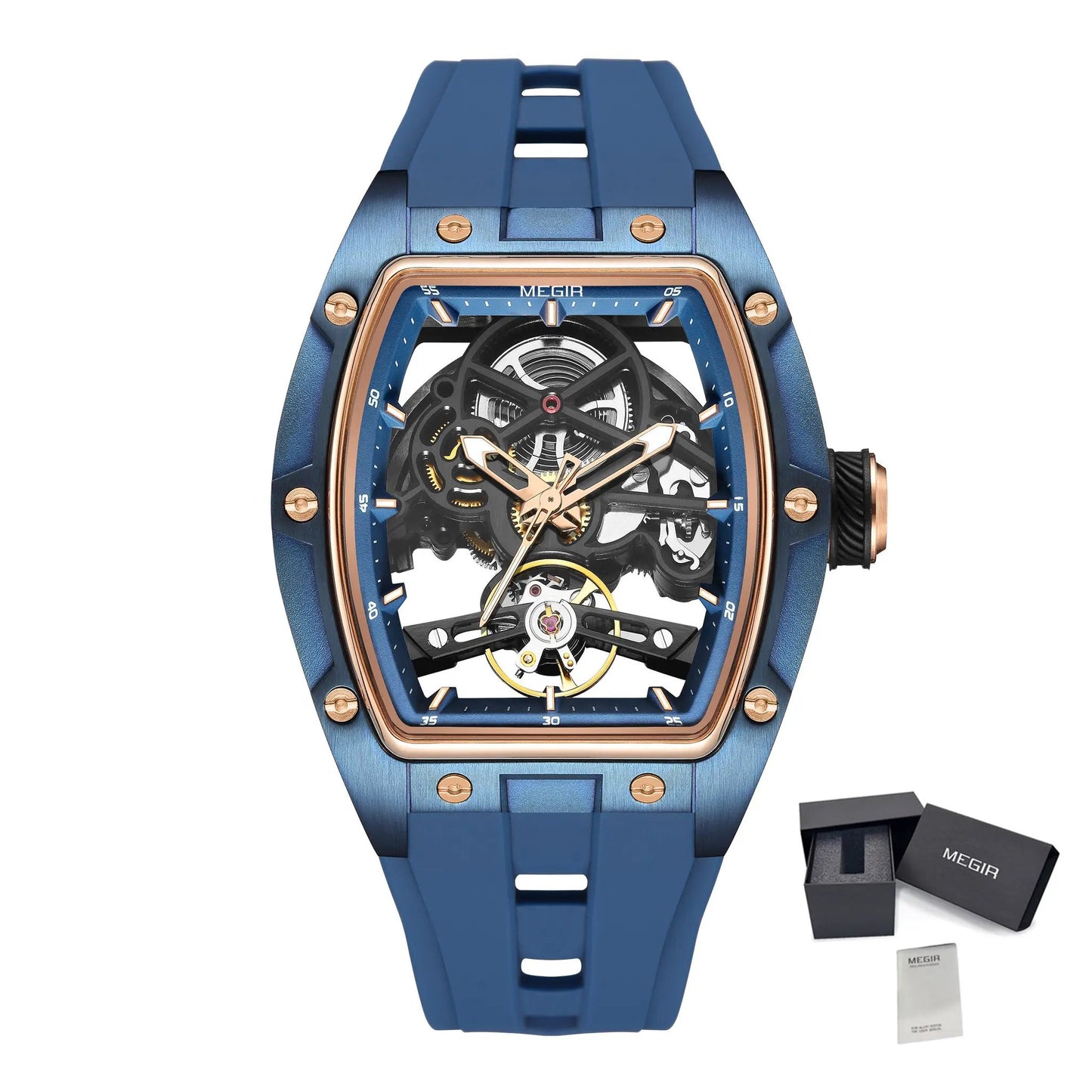 MEGIR Original Fashion Men Watches Automatic Mechanical Watch Steel Case Sport Skeleton Dial Wristwatch Waterproof Clock Reloj Hombre 2242 by MEGIR WATCH GROUP