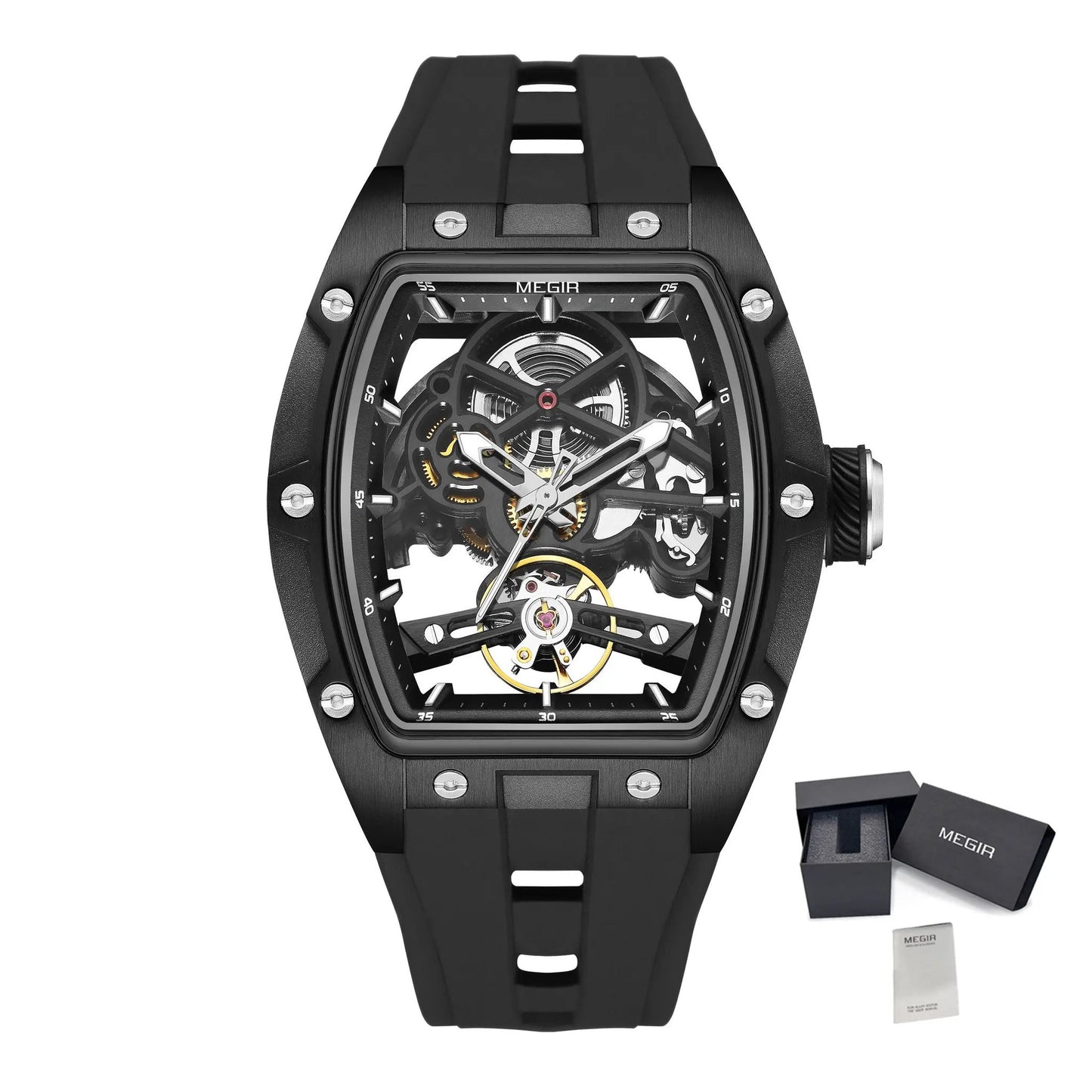 MEGIR Original Fashion Men Watches Automatic Mechanical Watch Steel Case Sport Skeleton Dial Wristwatch Waterproof Clock Reloj Hombre 2242 by MEGIR WATCH GROUP
